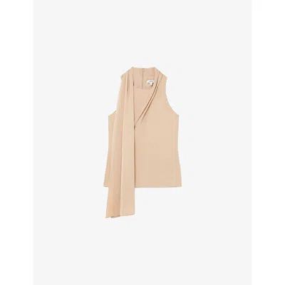 Reiss Womens Neutral Taylor Scarf-detail Crepe Top