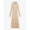 Reiss Womens Neutral Vinette Funnel-neck Slim-fit Ribbed Stretch-knit Midi Dress In Neutral