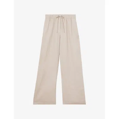 Reiss Womens Neutral Willow Wide-leg Mid-rise Linen-blend Trousers