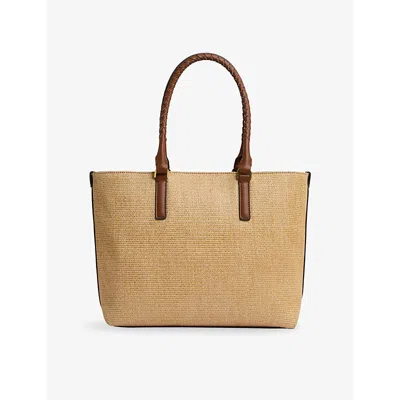 Reiss Womens Noelle Braided-strap Raffia Tote Bag Tan