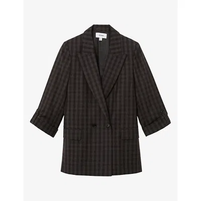 Reiss Womens Nolah Checked Wool Blazer Grape Check In Brown