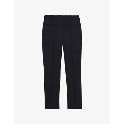 REISS WOMENS NORLA TAPERED-LEG STRETCH-WOVEN TROUSERS NAVY