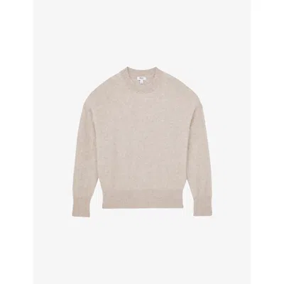Reiss Womens Oatmeal Neutral Misha Brushed Crewneck Cashmere Knitted Jumper