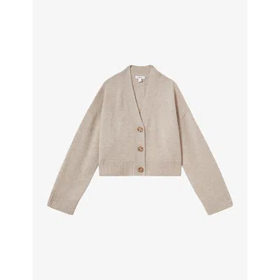 Reiss Womens Oatmeal Rixy V-neck Wool And Cashmere-blend Cardigan