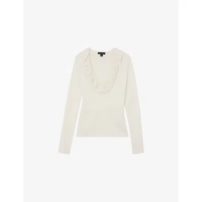 Reiss Womens Off White  X Atelier Rosie Ruffle-neck Stretch Silk-blend Top