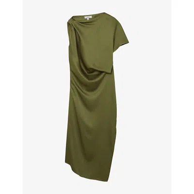 Reiss Womens Olive Green Kenzie Draped Satin Midi Dress