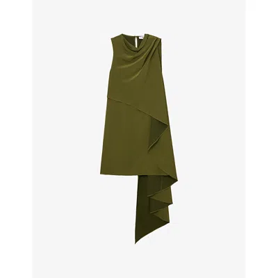Reiss Womens Olive Green Wrenley Draped Satin Mini Dress