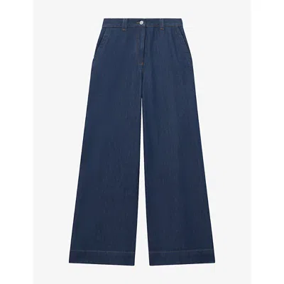 Reiss Womens Olivia Wide-leg High-rise Denim-blend Jeans Dark Blue