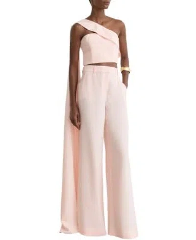 Reiss Womens One Shoulder Scarf Bustier Top Womens Wide Leg Tailored Trousers In Pink