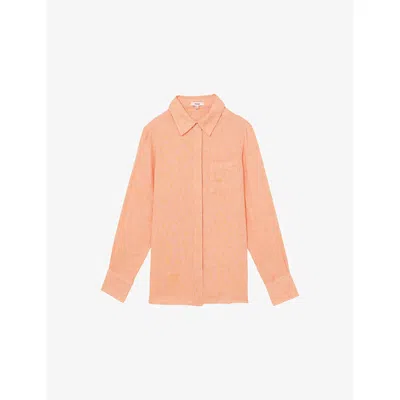 Reiss Womens Belle Patch-pocket Linen Shirt Orange