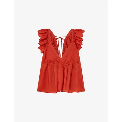 Reiss Womens Orange Brook V-neck Ramie-blend Top In Multi