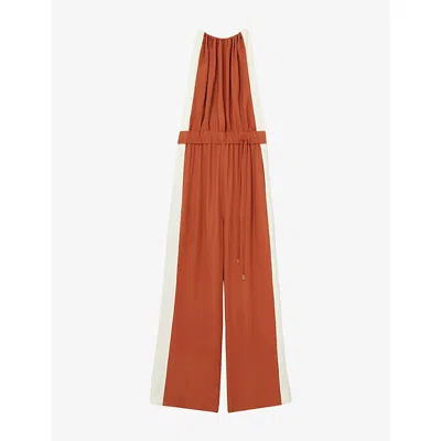 Reiss Womens Inez Side-stripe Woven Jumpsuit Orange