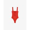 Reiss Fabienne Lace-up Rib One-piece Swimsuit In Orange