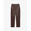 Reiss Womens Verona Slim-leg High-rise Leather Trousers Oxblood Burgundy In Brown