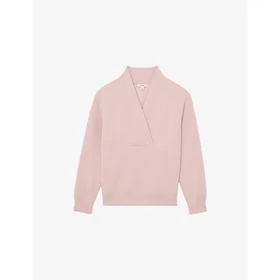 Reiss Womens Pale Pink Annabel Shawl-neck Long-sleeve Jersey Top Xs