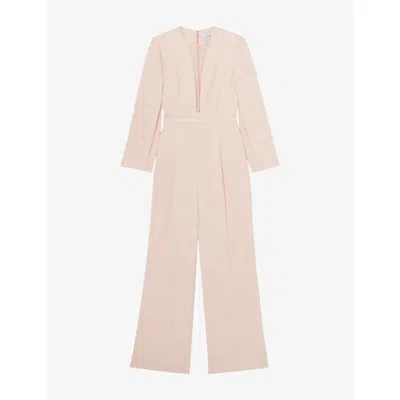 Reiss Womens  Evora Split-sleeve Stretch-woven Jumpsuit In Pink