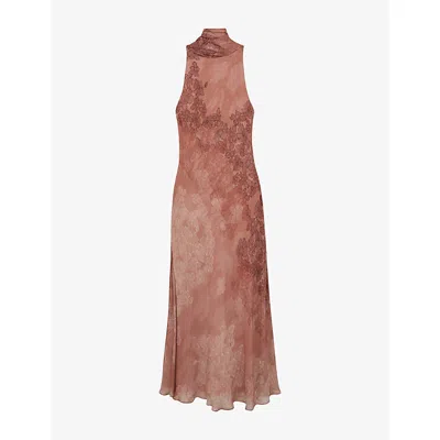Reiss Womens Pale Pink Lacey Cape Floral-print Crepe Maxi Dress
