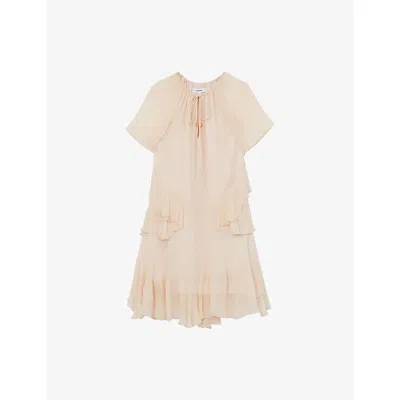 Reiss Womens Lexie Ruffle-trim Woven Mini Dress Pale Pink