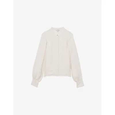 Reiss Womens Pale Pink Maddie Pleated Embroidered Woven Blouse
