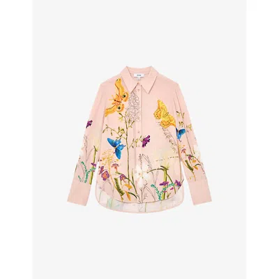 Reiss Womens Pale Pink  X Nybg Veida Floral-print Woven Shirt