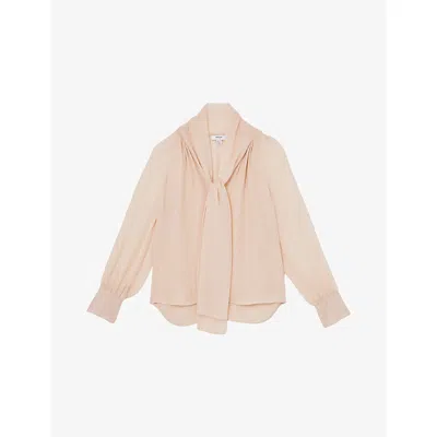 Reiss Womens Pale Pink Tina Tie-neck Long-sleeve Silk-blend Blouse