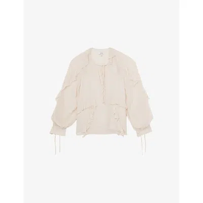 Reiss Womens Zaria Ruffled-trim Woven Top Pale Pink