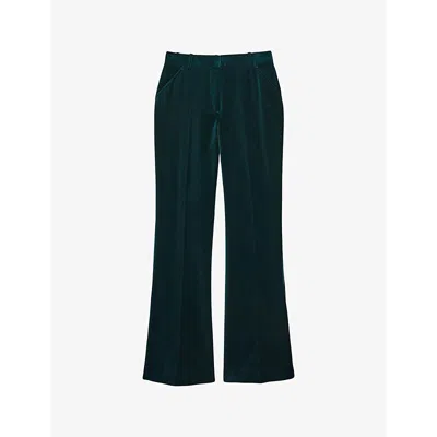 Reiss Womens Parisa Flared-leg High-rise Velvet Trousers Teal