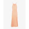 Reiss Peach Petite Satin Halterneck Maxi Dress In Peach