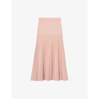 Reiss Womens Pink Alice Pleated Stretch-knit Midi Skirt