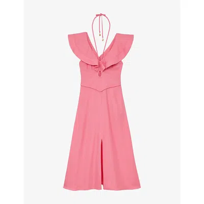 Reiss Womens Pink Giselle Ruffled Woven Midi Dress