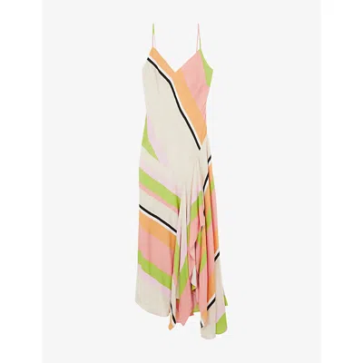 Reiss Womens Hallia Stripe-print Handkerchief Woven Maxi Dress Pink Green
