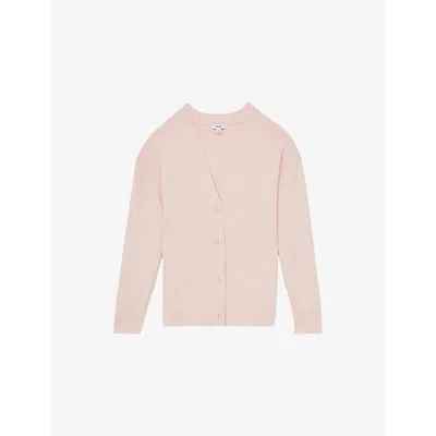 Reiss Womens Lucy V-neck Knitted Cardigan Pink