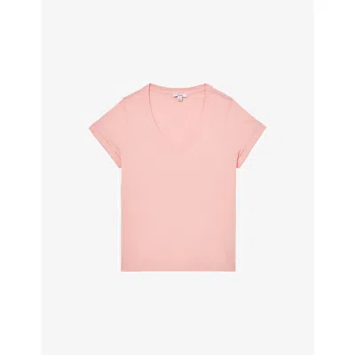 Reiss Womens Pink Luna V-neck Cotton-jersey T-shirt
