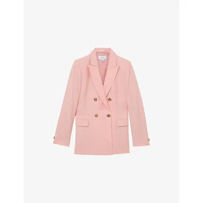 Reiss Womens  Magda Peak-lapel Double-breasted Woven Blazer In Pink