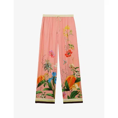 Reiss Womens Pink Milos Tropical-print Wide-leg Woven Trousers