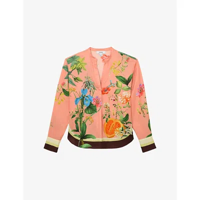 Reiss Womens Pink Milos Tropical-print Woven Shirt In Multi