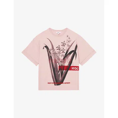 Reiss Womens Pink Nybg Spencer Brand-print Oversized Cotton T-shirt