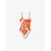 Reiss Womens Pink Orange Lexi Square-neck Floral-print Stretch-woven Swimsuit In Multi