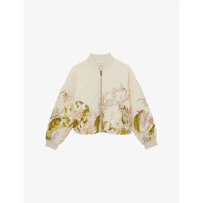 Reiss Womens Nina Floral-print Woven Bomber Jacket Pink Print