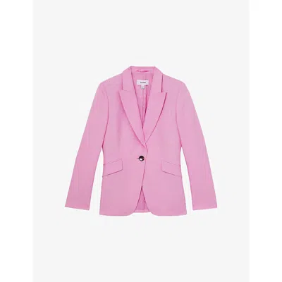 Reiss Womens Pink Raine Single-breasted  Woven Suit Jacket