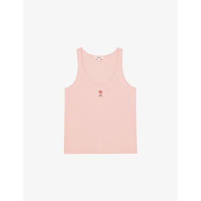 Reiss Womens Pink Teigan Emblem-print Knitted Vest Top