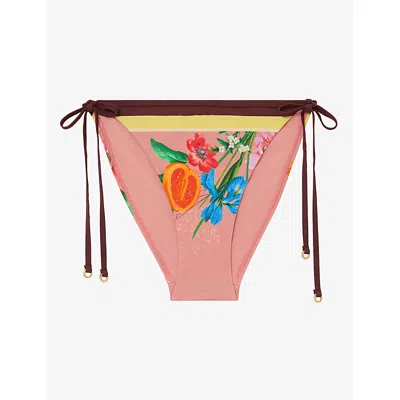 Reiss Womens Pink Tina Tropical-print Bikini Bottoms In Multi