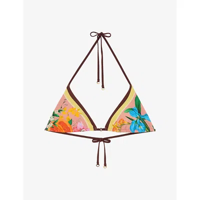 Reiss Womens Pink Tina Tropical-print Bikini Top In Multi