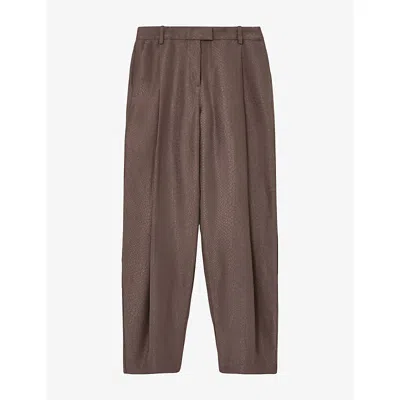 Reiss Womens Pleated Barrel-leg Crepe Trousers Mocha Brown