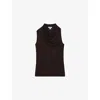 Reiss Womens Darla Cowlneck Sleeveless Cotton-blend Top Plum Purple Xs