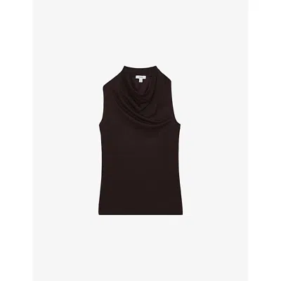 Reiss Womens Darla Cowlneck Sleeveless Cotton-blend Top Plum Purple Xs