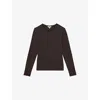 Reiss Womens Plum Purple Jada Crewneck Long-sleeve Stretch-cotton T-shirt In Brown