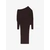 Reiss Womens Plum Purple Lara Off-shoulder Draped Stretch-knit Midi Dress In Purple