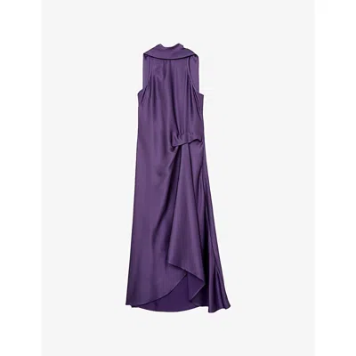 Reiss Womens Purple Michelle Cowl-neck Side-tuck Satin Midi Dress