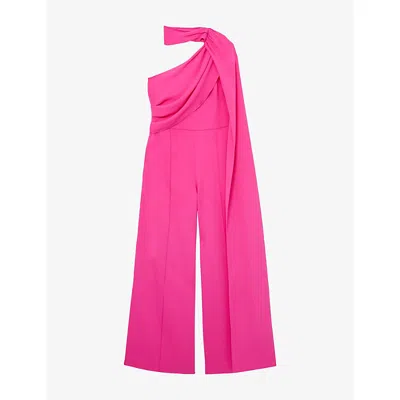 Reiss Womens Raspberry Pink Carrie One-shoulder Stretch-woven Jumpsuit